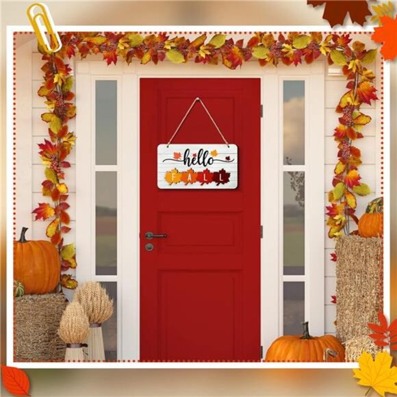 Hello Fall Winter Spring Summer Sign Rustic Wood Decor Farmhouse Wall Hanging - Picture 2 of 8